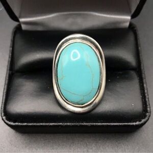 925 Sterling Silver Turquoise Oval Statement Ring Size 7
